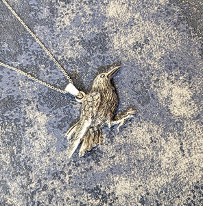 Sterling Silver Raven Unisex Pendant Necklace