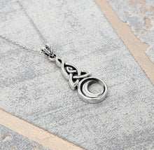 Load image into Gallery viewer, Sterling Silver Celtic Knot Moon Pendant Necklace