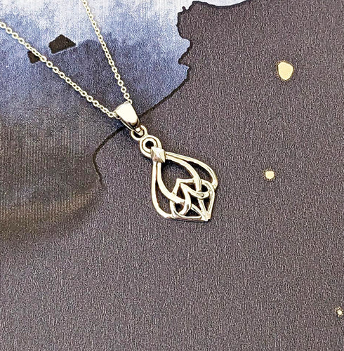 Sterling Silver Celtic Knot Teardrop Pendant Necklace