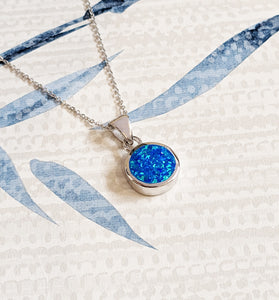 Blue Opal Classic Round Sterling Silver Pendant Necklace