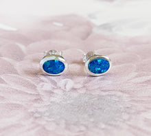 Load image into Gallery viewer, Blue Opal Oval Sterling Silver Stud Earrings Studs