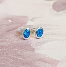 Load image into Gallery viewer, Blue Opal Oval Sterling Silver Stud Earrings Studs