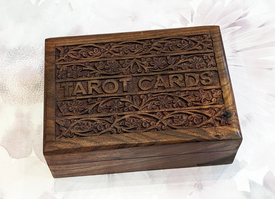 Hand Carved Sheesham Wood Tarot Cards Storage Box