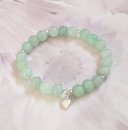 Lucky Genuine Certified Grade A Jade & 925 Sterling Silver Heart Charm Bracelet