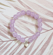 Genuine Certified Grade A Lavender Jade Sterling Silver Heart Charm Bracelet