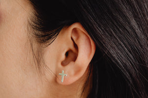Sterling Silver Christian Cross Stud Unisex Earrings