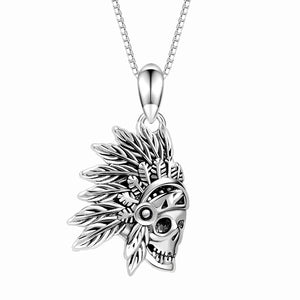 American Indian Skull Mens Pendant Necklace