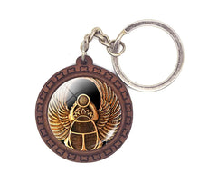 Load image into Gallery viewer, Ancient Egyptian Golden Scarab Beetle Keyring Keychain