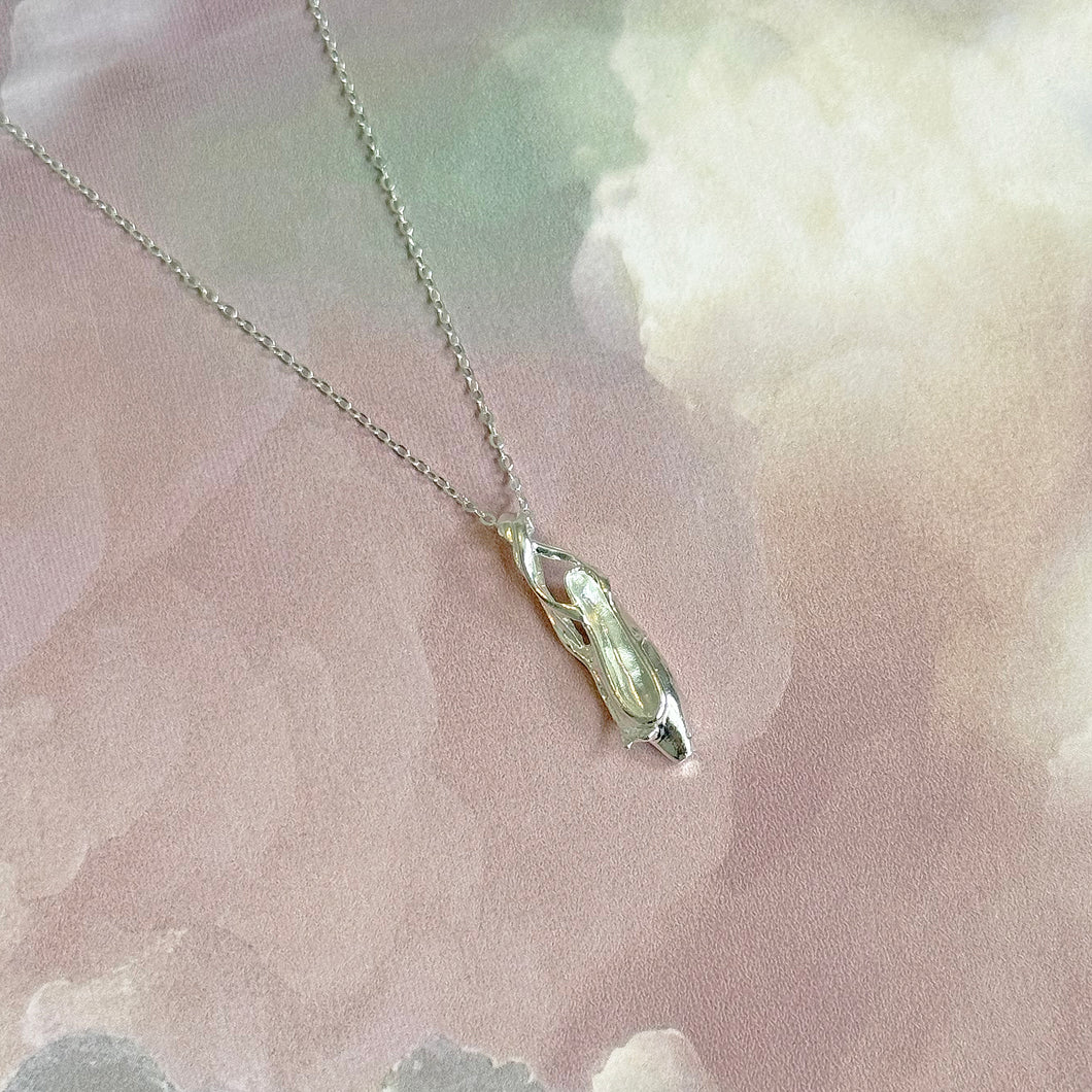 Sterling Silver Ballet Pointe Shoe Pendant Necklace