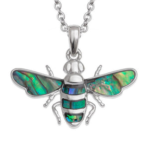 Lucky Genuine Paua Shell Bee Pendant Necklace