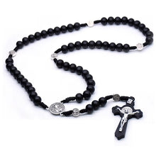 Load image into Gallery viewer, Black and Silver Hail Mary Wooden Traditional Catholic Prayer Beads