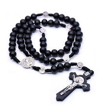 Load image into Gallery viewer, Black and Silver Hail Mary Wooden Traditional Catholic Prayer Beads