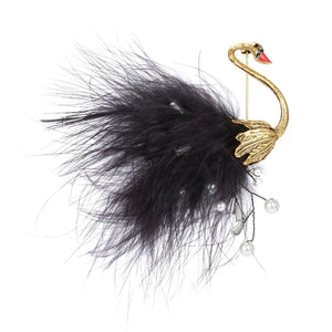 Fluffy Black Swan Pin Brooch