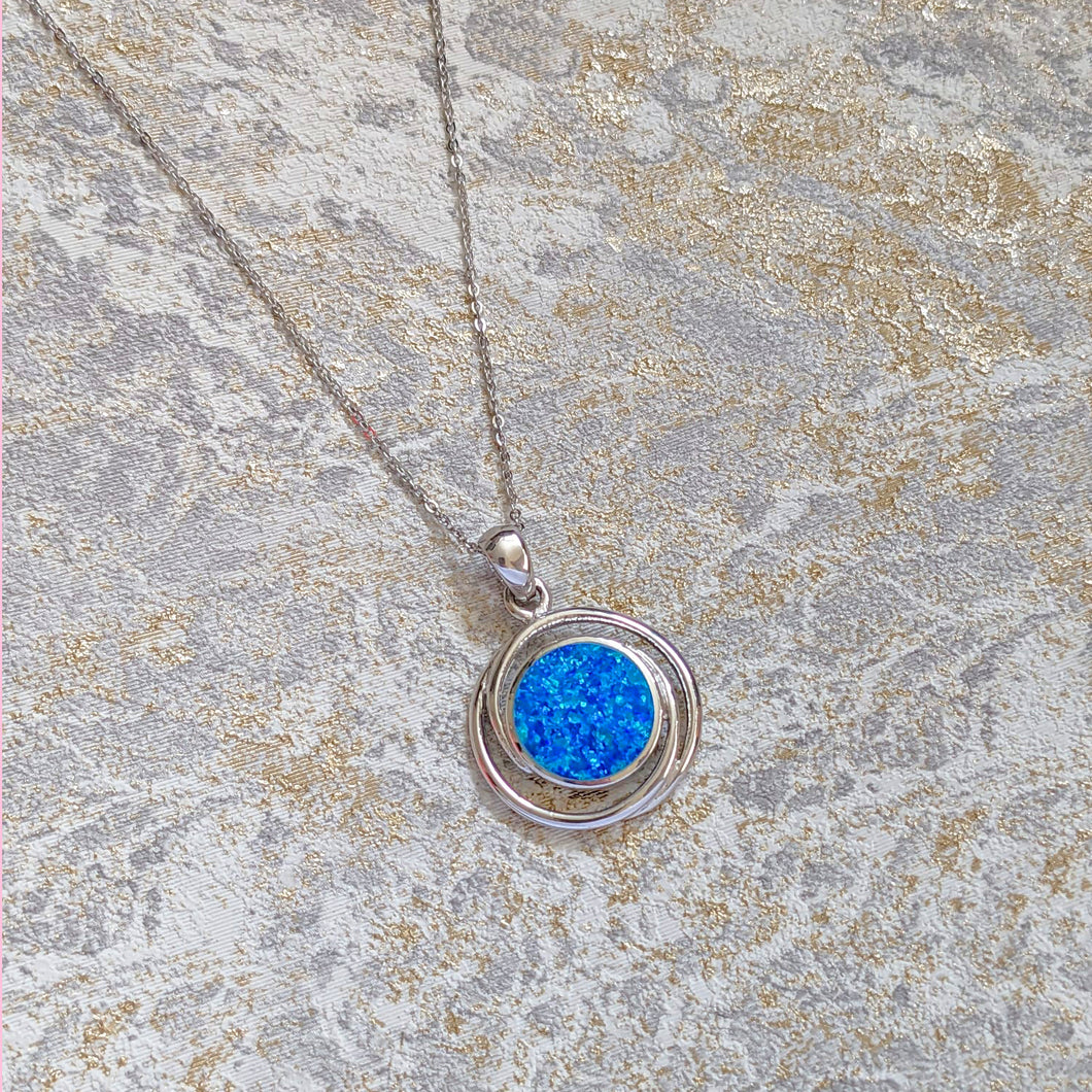 Blue Opal Elegance Sterling Silver Pendant Necklace