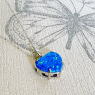 Blue Opal Sterling Silver Heart Pendant Necklace