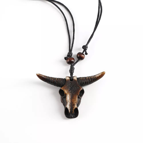 Bull Skull Resin Pendant Necklace