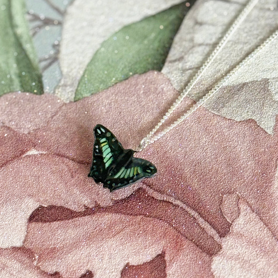 Green Malachite Butterfly Porcelain Pendant Necklace