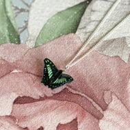 Green Malachite Butterfly Porcelain Pendant Necklace