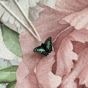 Green Malachite Butterfly Porcelain Pendant Necklace