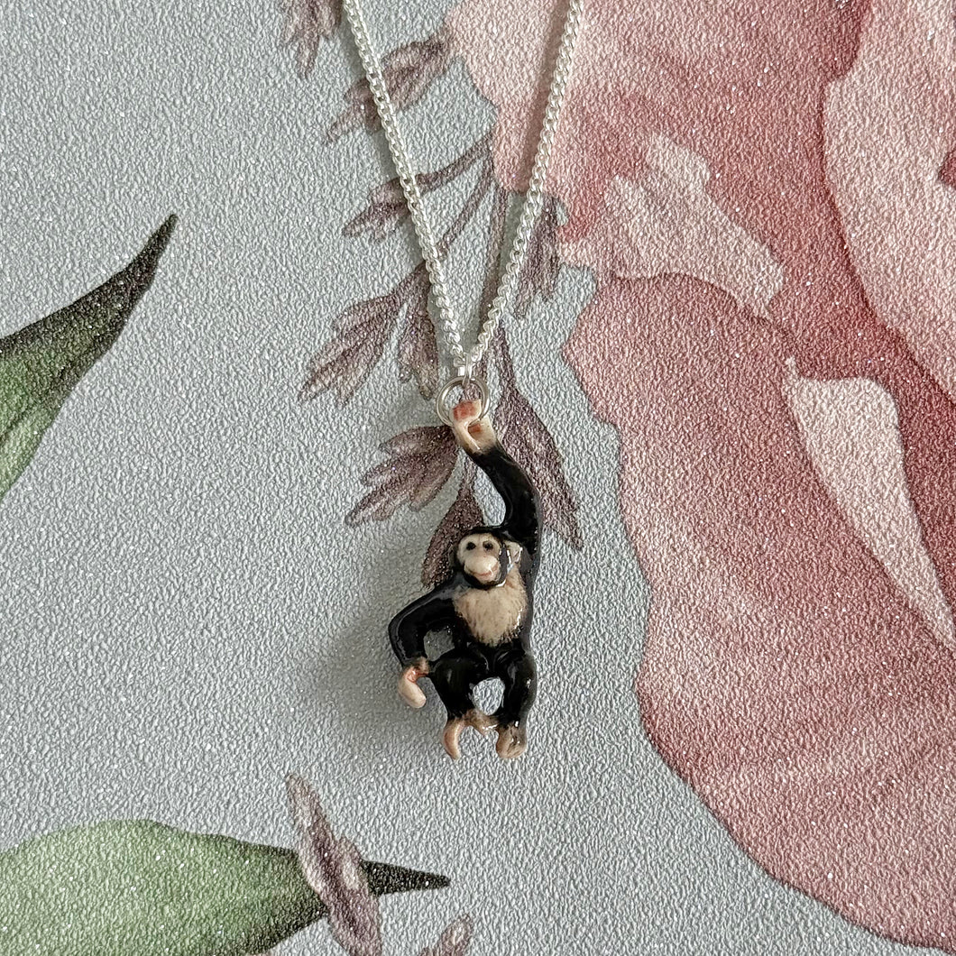 Chimpanzee Chimp Porcelain Animal Pendant Necklace