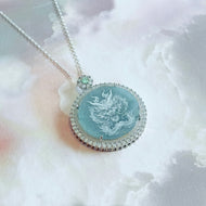 Certified Jade and Sterling Silver Crystal Chinese Dragon Pendant Necklace