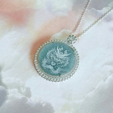 Load image into Gallery viewer, Certified Jade and Sterling Silver Crystal Chinese Dragon Pendant Necklace