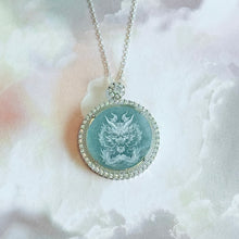 Load image into Gallery viewer, Certified Jade and Sterling Silver Crystal Chinese Dragon Pendant Necklace