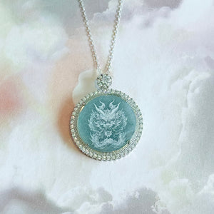 Certified Jade and Sterling Silver Crystal Chinese Dragon Pendant Necklace