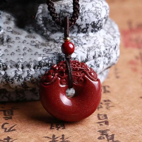 Lucky Feng Shui Natural Cinnabar Agogo Pendant Necklace