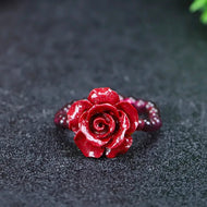 Lucky Feng Shui Natural Cinnabar Rose Ring