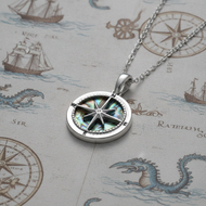 Real Paua Abalone Shell Compass Rose Navigator Sailors Pendant Necklace