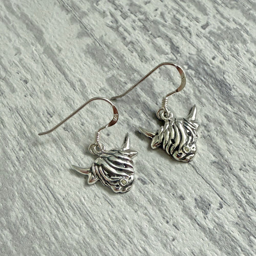 Sterling Silver Scottish Highland Cow Earrings