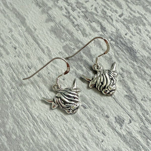 Sterling Silver Scottish Highland Cow Earrings
