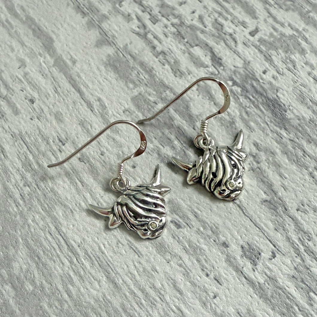 Sterling Silver Scottish Highland Cow Earrings