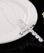 Load image into Gallery viewer, Sterling Silver Christian Cross with Czech Crystals Pendant Necklace