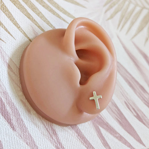 Sterling Silver Christian Cross Stud Unisex Earrings