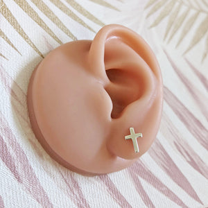 Sterling Silver Christian Cross Stud Unisex Earrings