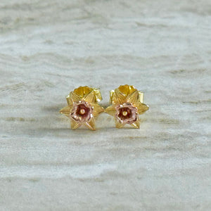 Sterling Silver Gold Plated Celtic Welsh Daffodil Flower Stud Earrings