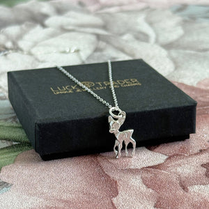Solid 925 Sterling Silver Baby Deer Fawn Pendant Necklace