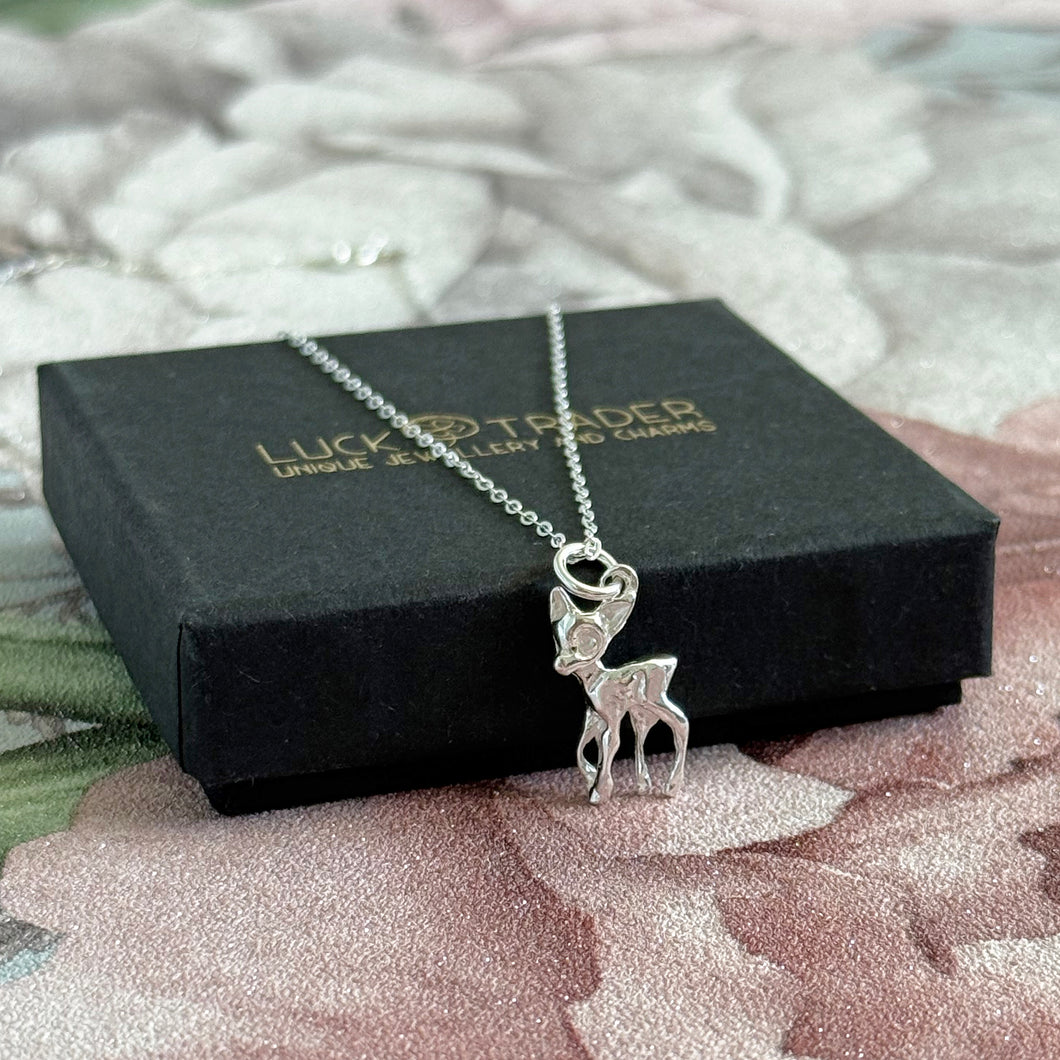 Solid 925 Sterling Silver Baby Deer Fawn Pendant Necklace