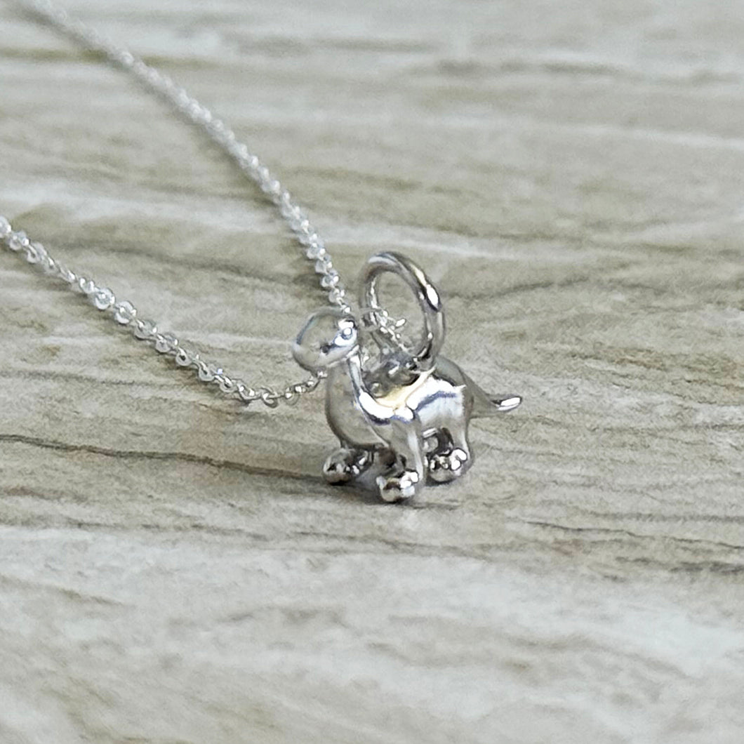 Solid 925 Sterling Silver Diplodocus Dinosaur Pendant Necklace