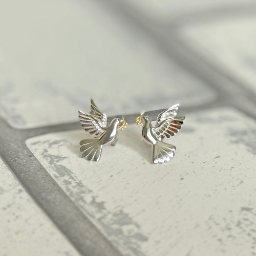 Sterling Silver Dove of Peace Stud Earrings