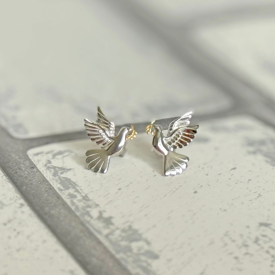 Sterling Silver Dove of Peace Stud Earrings