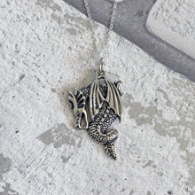 Load image into Gallery viewer, Solid 925 Sterling Silver Mythical Dragon Men&#39;s Pendant Necklace
