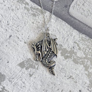 Solid 925 Sterling Silver Mythical Dragon Men's Pendant Necklace