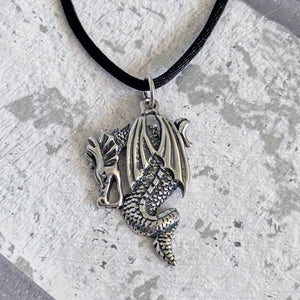 Solid 925 Sterling Silver Mythical Dragon Men's Pendant Necklace