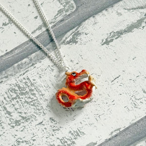 Lucky Chinese Dragon Porcelain Pendant Necklace