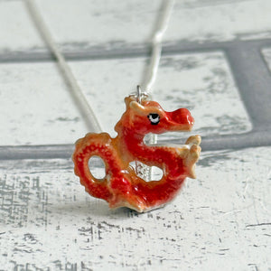 Lucky Chinese Dragon Porcelain Pendant Necklace