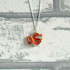 Lucky Chinese Dragon Porcelain Pendant Necklace