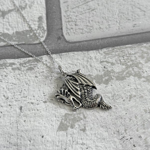 Solid 925 Sterling Silver Mythical Dragon Men's Pendant Necklace